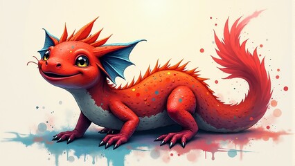Fototapeta premium a red dragon with a red tail and tail on a white background