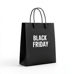 Front view Black paper bag with the text "BLACK FRIDAY" written in white isolated on white background,