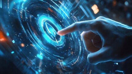 A hand twisting a button with a rocket icon, symbolizing full acceleration and speed, placed in a composite image with a futuristic 3D background 