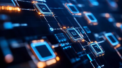 Blockchain supply chain, seamless virtual integration, sleek industrial design