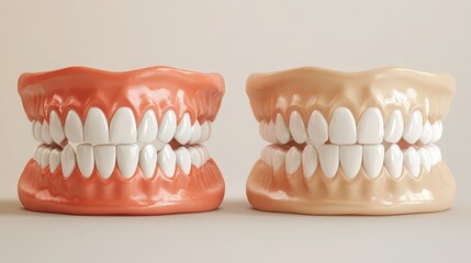 Obraz premium A set of isolated realistic teeth, displaying both clean and dirty versions side by side, emphasizing the importance of dental hygiene and protection against bacteria. 