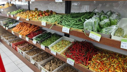 Fresh vegetables neatly lined up for sale at the market