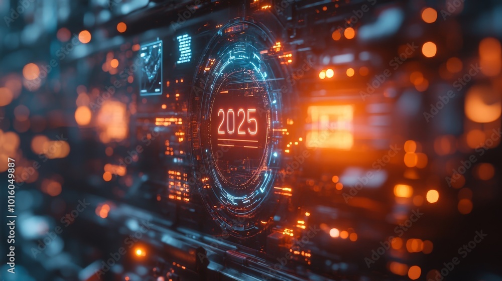 Aufkleber futuristic display shows digital interface with the year 2025 in a high-tech environment