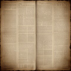 Obraz premium Antique Newspaper Texture, 19th Century Journalism Background, Double Page Spread, Grunge Paper.