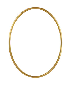 Vertical gold oval picture frame. Thin jewelry border for photo or award. Realistic shiny vector illustration with gradient mesh isolated on white background.