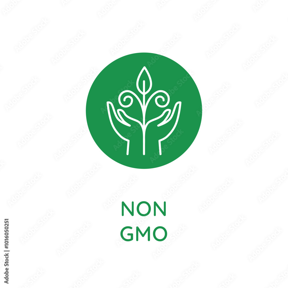 Poster Vector line design element, badge and icon for food and cosmetics packaging in mono linear style - non gmo