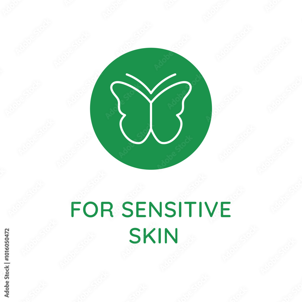 Poster Vector line design element, badge and icon for food and cosmetics packaging in mono linear style - for sensitive skin