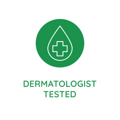 Vector line design element, badge and icon for food and cosmetics packaging in mono linear style - dermatologist tested