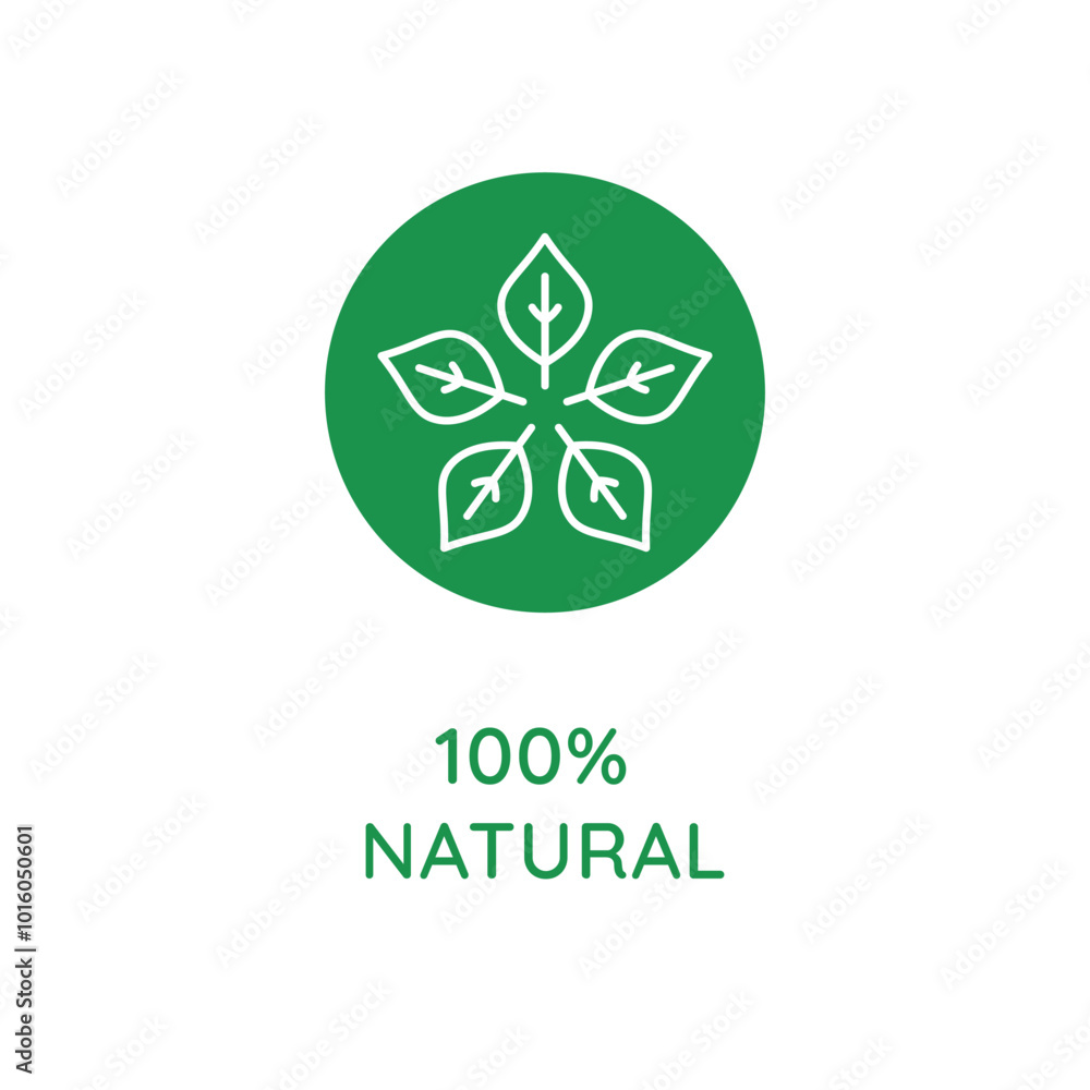 Poster Vector line design element, badge and icon for food and cosmetics packaging in mono linear style - 100% natural