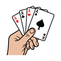 Hand Holding Four Aces Playing Cards Illustration