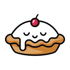 Cute Pie with Cherry Topping Cartoon Illustration