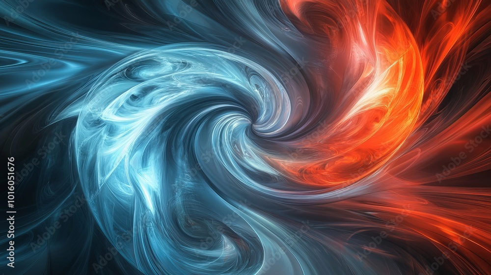 Poster vibrant abstract background featuring swirling psychedelic patterns in fiery reds and cool blues, id