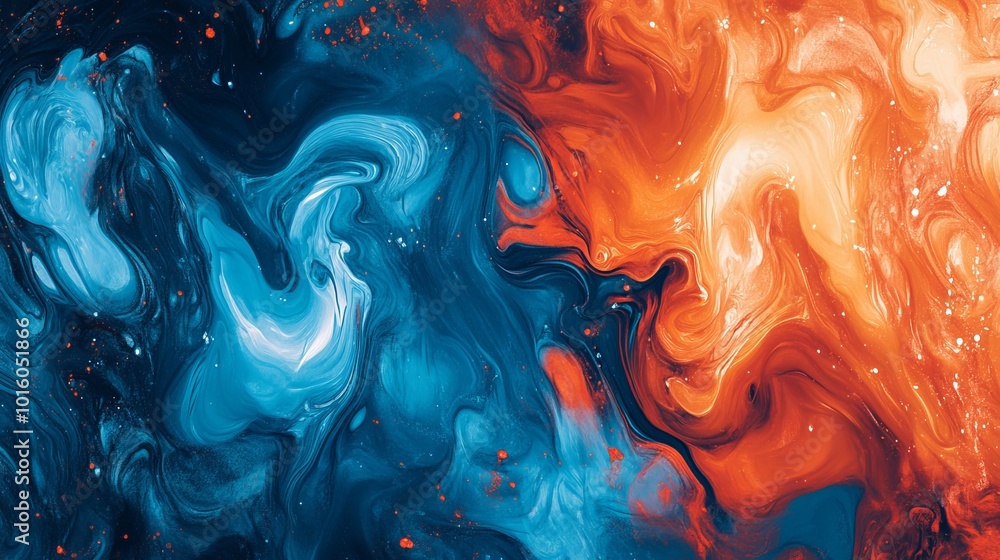 Poster vibrant abstract background featuring swirling psychedelic patterns in fiery reds and cool blues, id