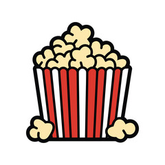 Popcorn in red and white striped container illustration