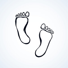 Naked flatfoot emblem on white backdrop. Freehand outline black ink hand drawn healthcare pictogram sketchy in retro art scribble contour graphic style pen on paper space for text. Closeup top view