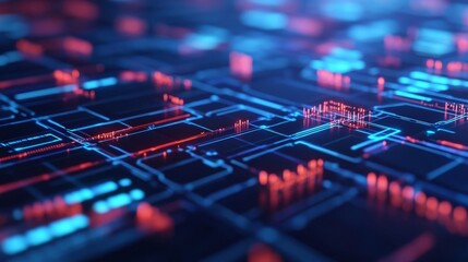Virtual blockchain infrastructure, complex digital holograms, futuristic finance ecosystem