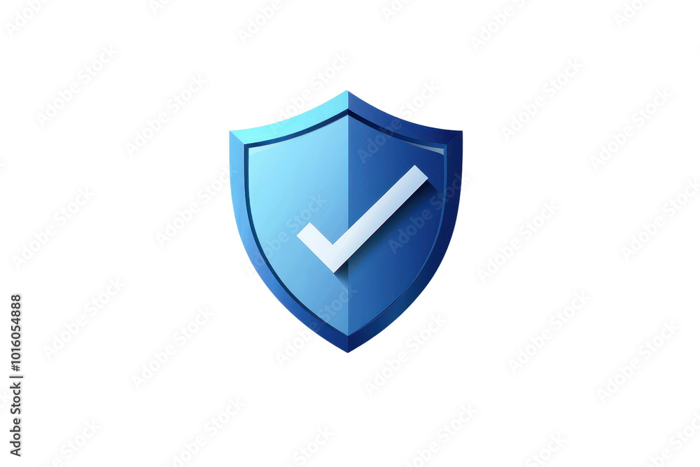 Poster blue shield with a checkmark symbol representing security and protection, ideal for illustrating dig