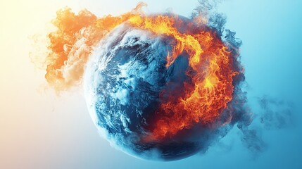 Fototapeta premium Abstract fire and ice concept design featuring an earth-shaped element with dynamic energy, showcasing the contrast between hot and cold forces, ideal for futuristic digital backgrounds and high-impac