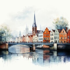 Fototapeta premium Minimalistic Illustration of Brugge’s Historical Landmarks and Iconic Cityscape