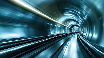 Blurred motion inside a modern tunnel, showcasing dynamic lines and vibrant blue tones.