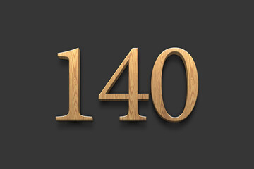 3D wooden logo of number 140 on dark grey background.