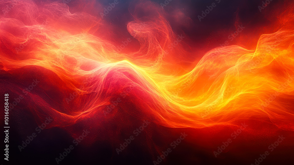 Poster fiery abstract digital wave background with swirling red and orange tones, energetic and dynamic con