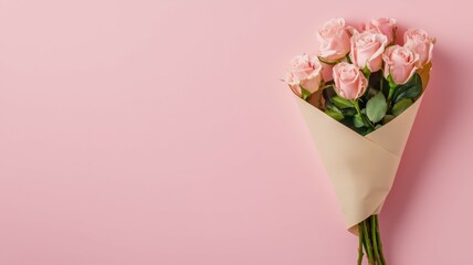 An elegant bouquet of roses beautifully arranged with delicate wrapping