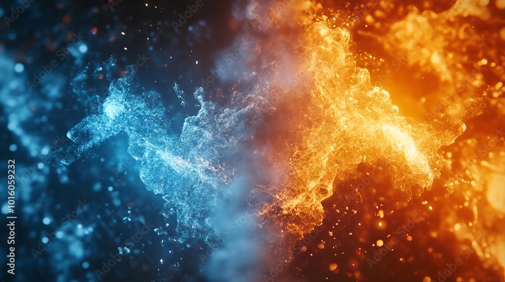 Poster dynamic fire and ice concept design with spark effects – abstract wallpaper featuring a fusion of fi