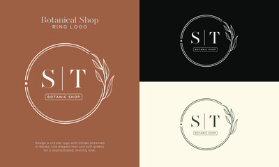 Elegant Botanical Circle initial Logo Collection, Enchanting Leaf and Floral Designs for Your Brand
