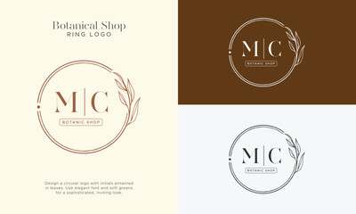 Elegant Botanical Circle initial Logo Collection, Enchanting Leaf and Floral Designs for Your Brand
