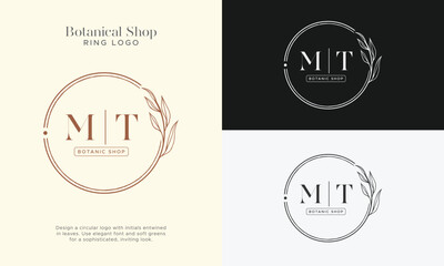 Fototapeta premium Elegant Botanical Circle initial Logo Collection, Enchanting Leaf and Floral Designs for Your Brand 