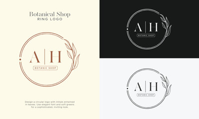 Fototapeta premium Elegant Botanical Circle initial Logo Collection, Enchanting Leaf and Floral Designs for Your Brand 