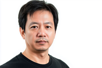 Obraz premium a chinese malaysia man, 40 years old , portrait, plain white background, with black tshirt
