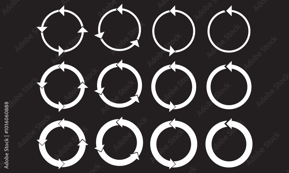 Poster circle arrows icon set. round reload sign, repeat icon, rotate arrow symbol, vector illustration web