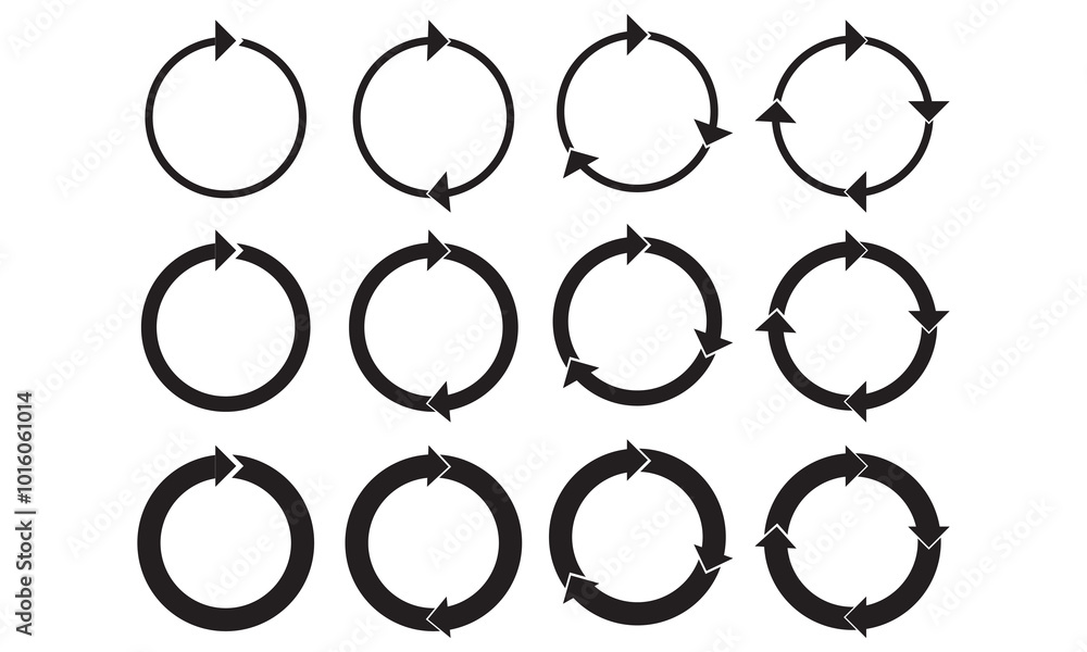 Poster circle arrows icon set. round reload sign, repeat icon, rotate arrow symbol, vector illustration web