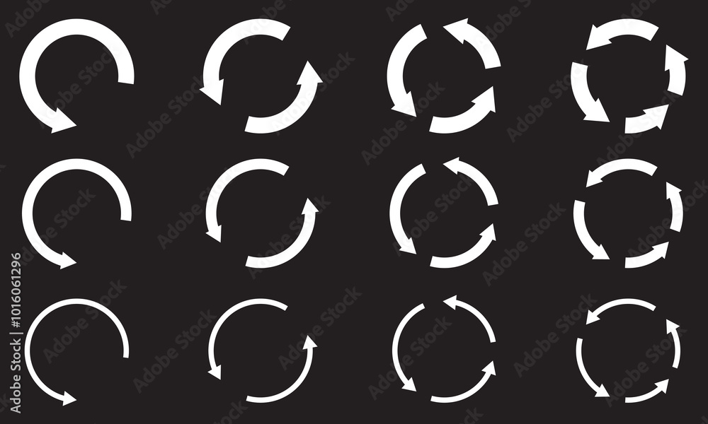 Poster circle arrows icon set. round reload sign, repeat icon, rotate arrow symbol, vector illustration web