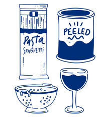 hand drawn cute doodle objects for pasta