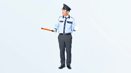 交通整理する男性警備員の全身写真
