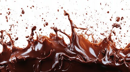 Fototapeta premium Liquid Melted Chocolate Splash and Splatter Isolated on Solid White Background for Delicious Dessert Creation and Cooking Ideas new beautiful stock image illustration AI