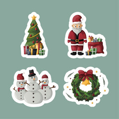 christmas tree, santa, and snowman sticker set