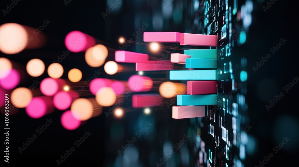 Poster a data visualization showing the flow of data through a firewall, highlighting the secure and protec