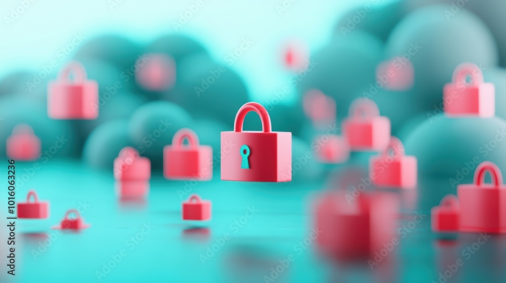 Poster a graphic illustration depicting a network with various security measures in place, demonstrating th