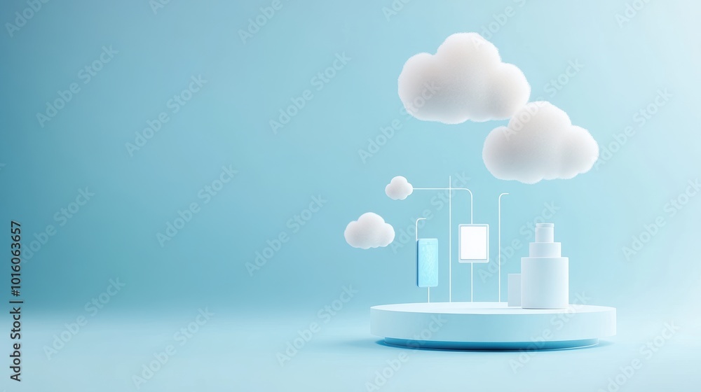 Poster a data visualization depicting the flow of data between a cloud server and various devices, demonstr