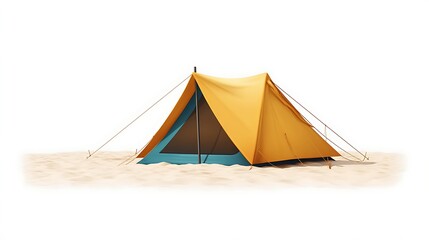 Serene camping tent by sandy beach with beautiful clear skies image