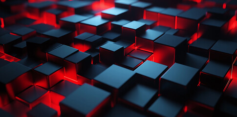 Abstract black and red glowing background with low-poly shapes, 3D rendering. Modern wallpaper design for cover presentation, business, technology, or science concept