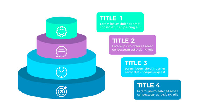 Infographic illustrating a four-step process represented by four stacked pyramid-shaped blocks