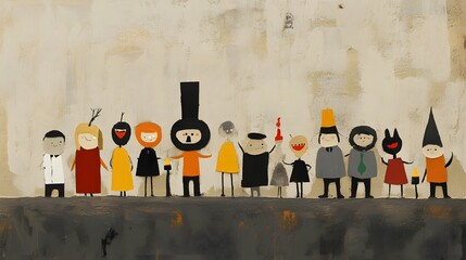 A colorful diverse group of cartoon characters standing together, showcasing unique styles.