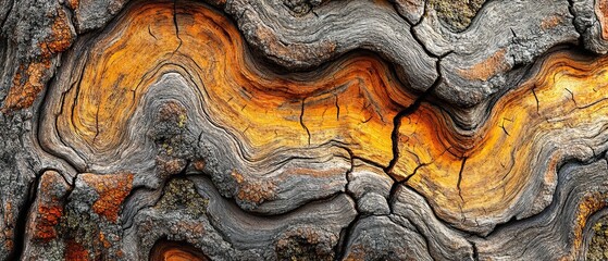 Unique Textures of Aged Tree Bark Macro Shot