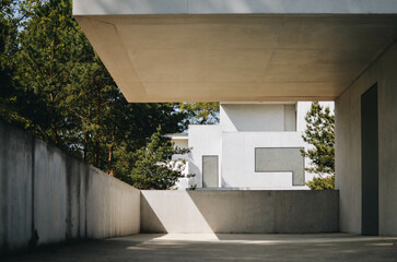 Minimalist White Building in Bauhaus Style with geometrical shapes