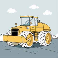 yellow big bulldozer vector illustration